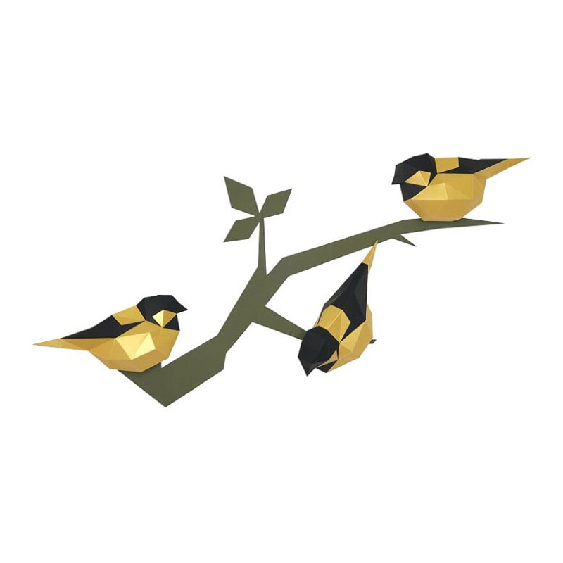 Птички (золотые). 3D конструктор - оригами из картона - фото 1 - id-p158829295