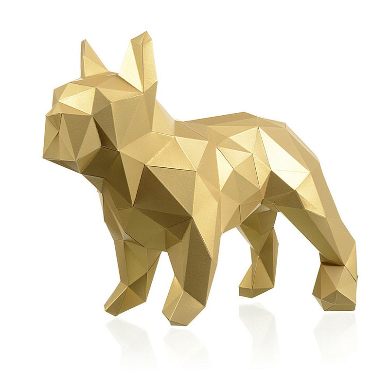 Бульдог Марсель (золотой). 3D конструктор - оригами из картона
