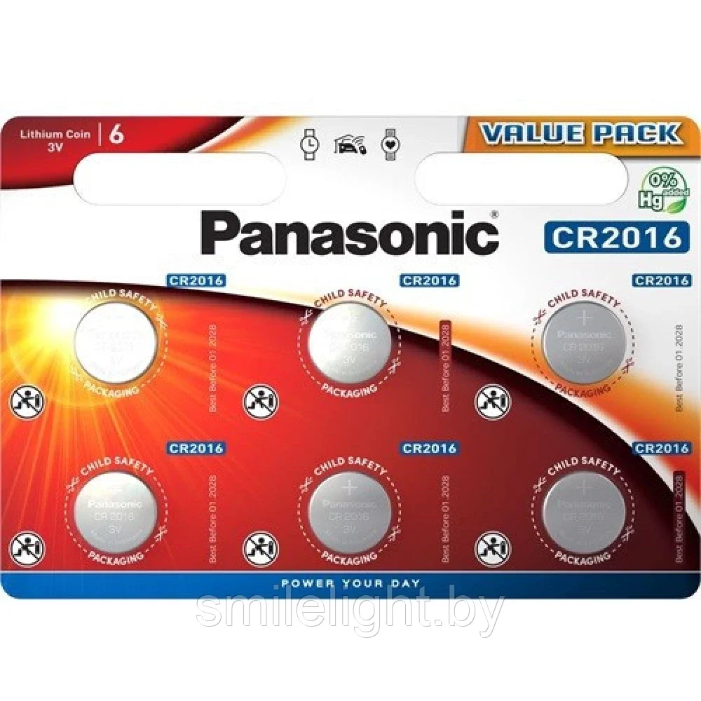 Элемент питания Panasonic CR2016 Bl.6.