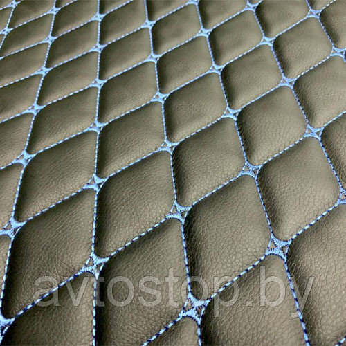 Материал стёганный для салона ромб бабочкой синяя нитка , на поролоне