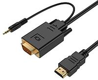 Кабель HDMI - VGA - jack 3.5mm (AUX), папа-папа, 1,8 метра, черный 555447