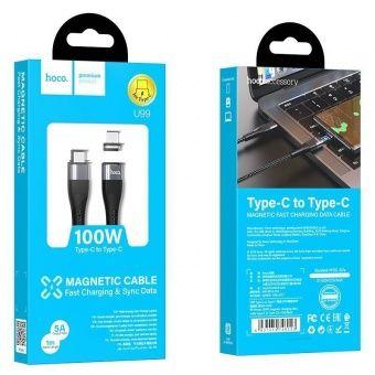Дата-кабель Hoco U99 Type-C to Type-C (1 м,магнитный) цвет: черный - фото 1 - id-p158967334