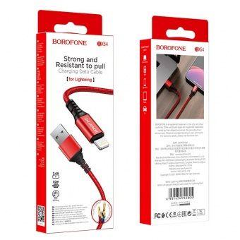 Дата-кабель BOROFONE BX54 Lightning (1м.,нейлон 2.4A) цвет:красный - фото 1 - id-p104055433