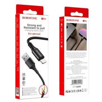 Дата-кабель BOROFONE BX54 Lightning (1м.,нейлон 2.4A) цвет:черный