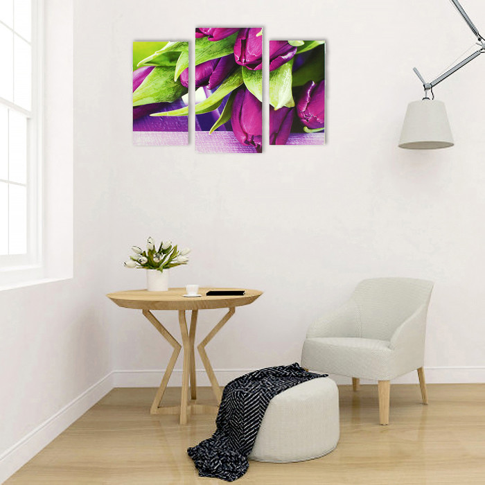 Модульная картина на подрамнике "Букет тюльпанов", 2 25,5×50,5 см, 1 30,5×60 см, 60×100 см - фото 1 - id-p108594681