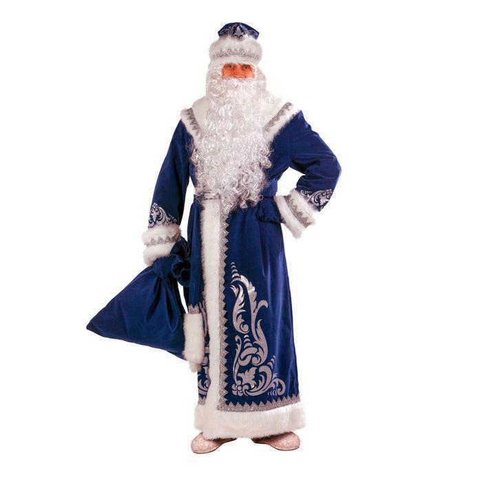 Карнавальный костюм "Дед Мороз", шуба с аппликацией, цвет синий, р. 54-56, рост 188 см - фото 1 - id-p112594749