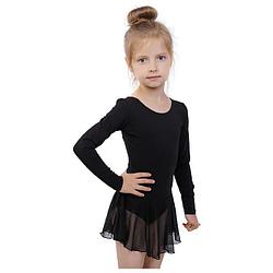 Купальник для хореографии х/б, длинный рукав, юбка-сетка, размер 28, цвет чёрный