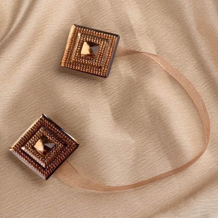 Подхват для штор "Блестящий квадрат", 4 × 4 см, цвет коричневый