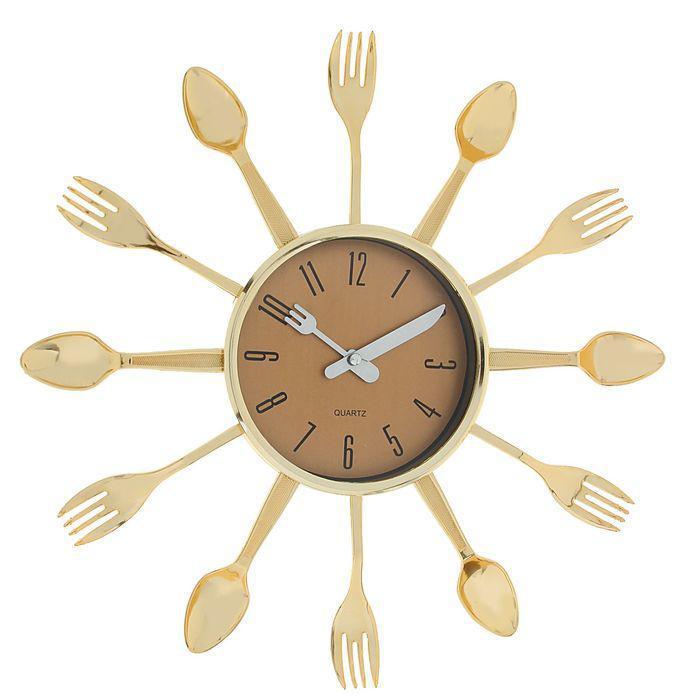 Часы настенные, серия: Кухня, "Вилки, ложки, поварешки", золото, d=33 см - фото 1 - id-p132506736