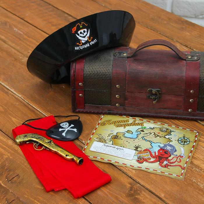 Карнавальный костюм "Настоящий пират", шляпа, пояс, наглазник, карта, мушкет - фото 1 - id-p133345661