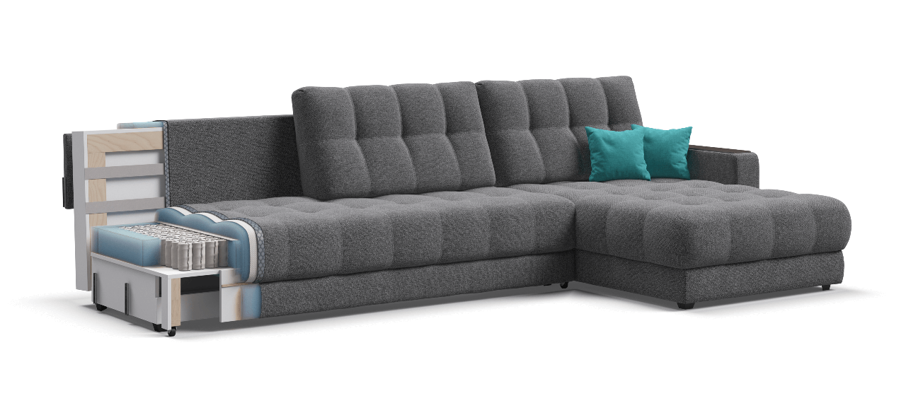 Угловой диван BOSS 3.0 MAX рогожка Malmo серый - фото 4 - id-p158971926