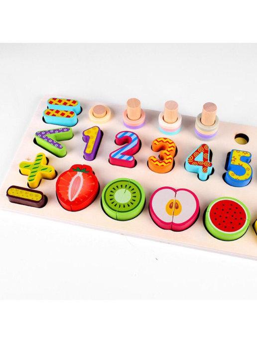 Детская деревянная развивающая игра 3 в 1 - Сортер, счет, нарезка - фото 4 - id-p158973247