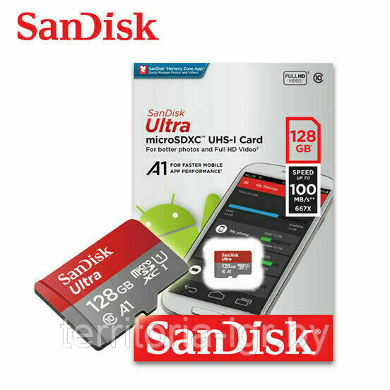 Original micro SDXC карта памяти SanDisk 128GB Class10 UHS-1 Ultra 100MB/s - фото 1 - id-p158982900