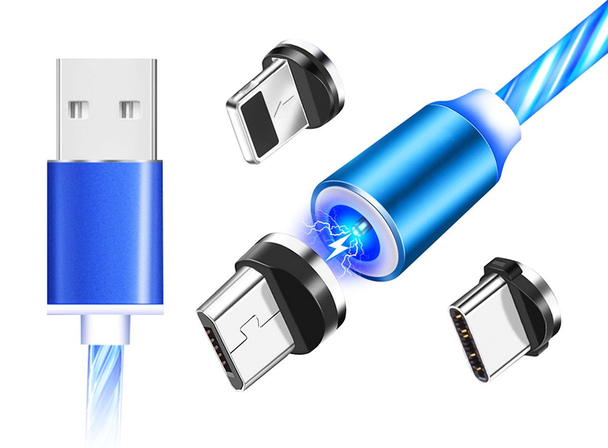Магнитный кабель для зарядки USB 3 в 1 LED KK21S ( 4 цвета ) 1 м - фото 6 - id-p158983215