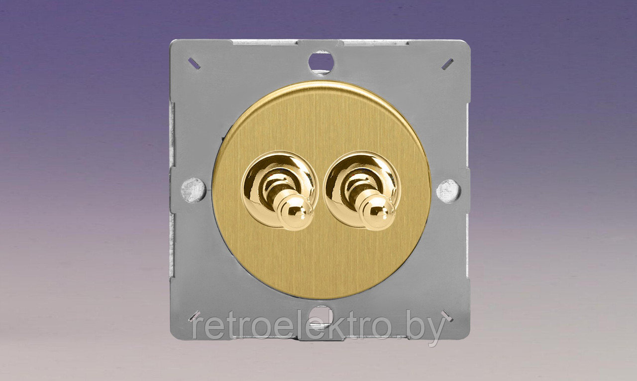 Двухклавишный тумблерный выключатель/переключатель 10А, цвет Brushed Brass (матовая латунь) - фото 1 - id-p158988894