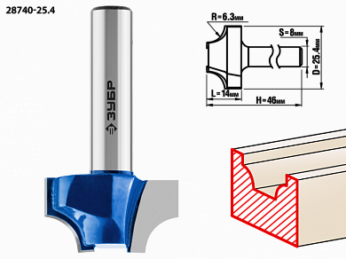 Фреза пазовая фасонная, ЗУБР 25.4x14мм, радиус 6.3мм, №1, фото 2