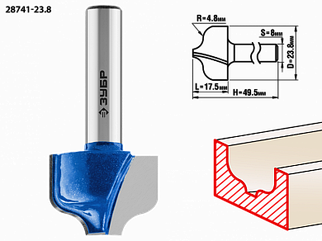 Фреза пазовая фасонная, ЗУБР 23,8x16мм, радиус 4.8мм, №2