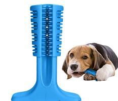 Зубная силиконовая щетка игрушка массажер для чистки зубов мелких пород собак Pet Toothbrush  Синий