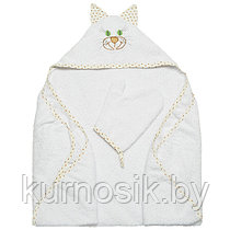 Полотенце с уголком детское для купания "Котик" с рукавичкой 100*100 (арт.28061)