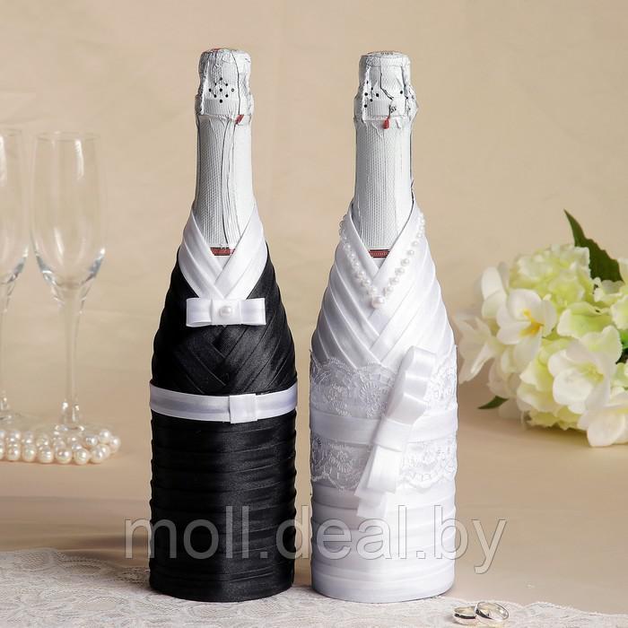 Украшение для шампанского "Жених и невеста", чёрно-белое - фото 1 - id-p112908231