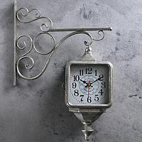 Часы настенные двойные, серия: Садовые, "Уличный фонарь", серебро, 40х31 см