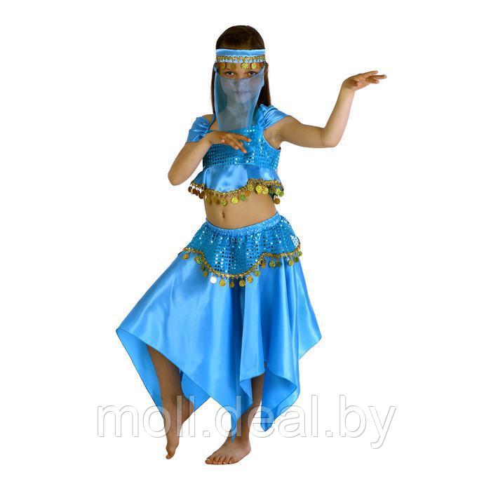 Карнавальный костюм "Восточная красавица. Лейла", повязка, топ, юбка, цвет голубой, р-р 34, рост 134 см