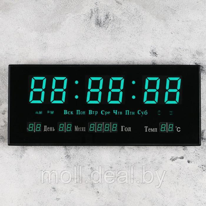 Часы настенные электронные с термометром, будильником и календарём, цифры зеленые, 15х36 см - фото 1 - id-p140112757