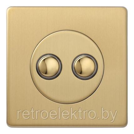 Двойная кнопка выключатель/переключатель 6А сборе, Brushed Brass (матовая латунь), фото 2