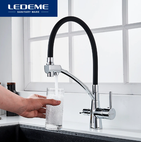 Смеситель для кухни (черный + хром) с подключением питьевой системы Ledeme L 4855-2 - фото 1 - id-p141599711