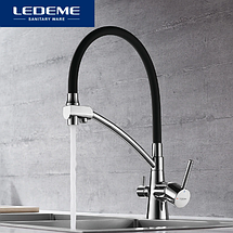 Смеситель для кухни (черный + хром) с подключением питьевой системы Ledeme L 4855-2, фото 2