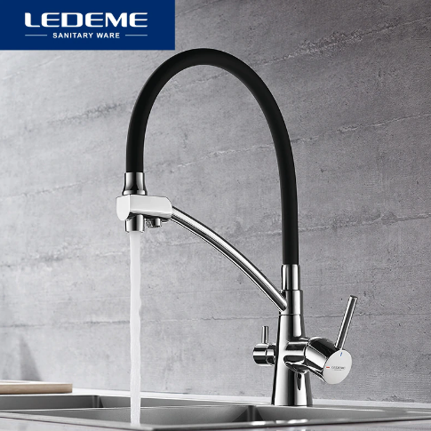 Смеситель (серый+нерж.) для кухни c подключением питьевой системы Ledeme L4855А-9 - фото 2 - id-p141599737
