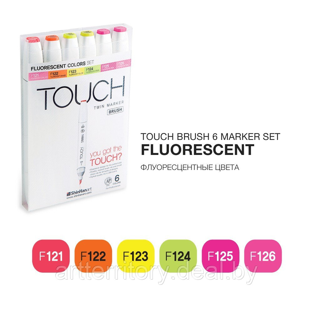 Набор маркеров Touch BRUSH 6 цветов (флуоресцентные цвета) - фото 2 - id-p158817228