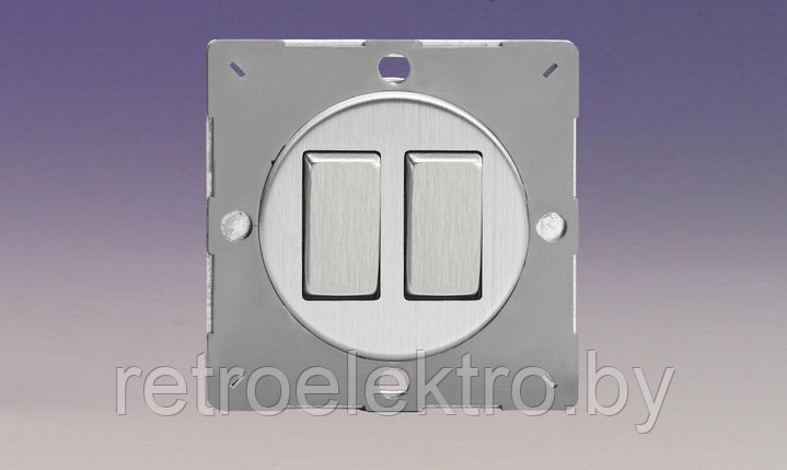 Двухклавишный выключатель/переключатель 10А, цвет Brushed Steel (матовая сталь), фото 2