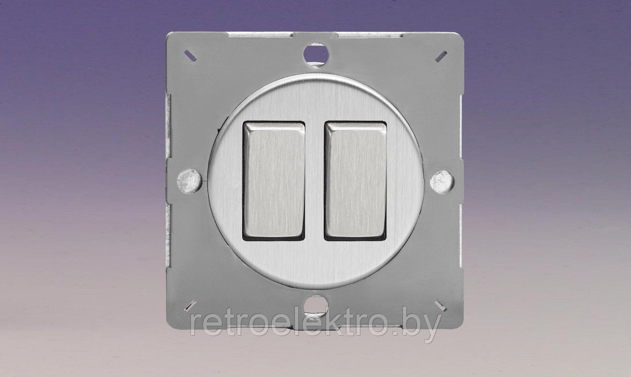 Двухклавишный выключатель/переключатель 10А, цвет Brushed Steel (матовая сталь) - фото 1 - id-p159153775