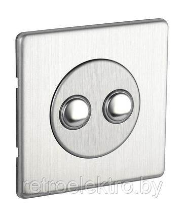 Двойная кнопка выключатель/переключатель 6А сборе, цвет Brushed Steel (матовая сталь), фото 2