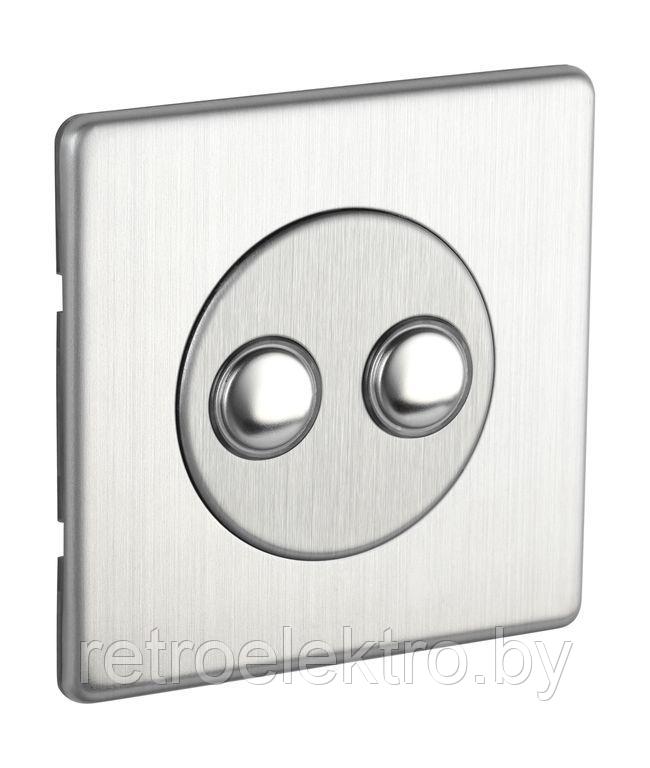 Двойная кнопка выключатель/переключатель 6А сборе, цвет Brushed Steel (матовая сталь) - фото 2 - id-p159165059