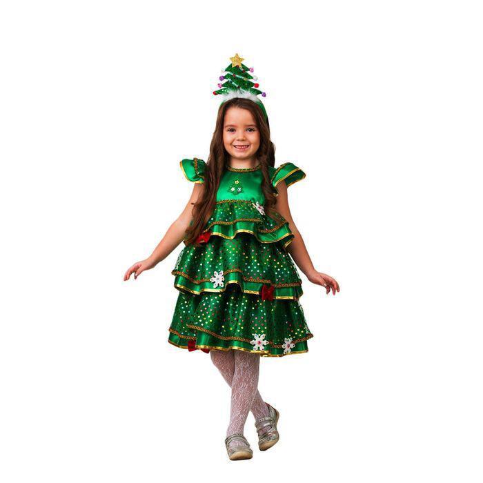 Карнавальный костюм "Ёлочка-малышка", сатин, платье, ободок, размер 26, рост 104 см - фото 1 - id-p155182735