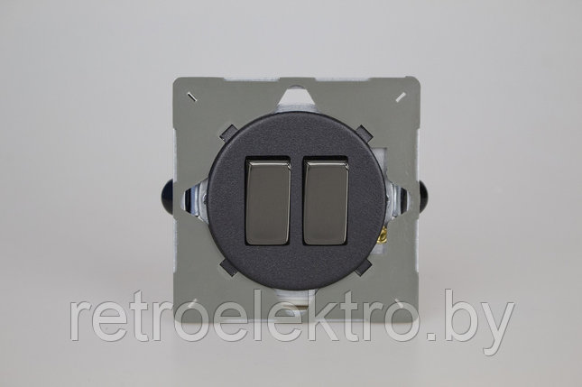 Двухклавишный выключатель/переключатель 10А, цвет Matt Black (Матовый черный), фото 2