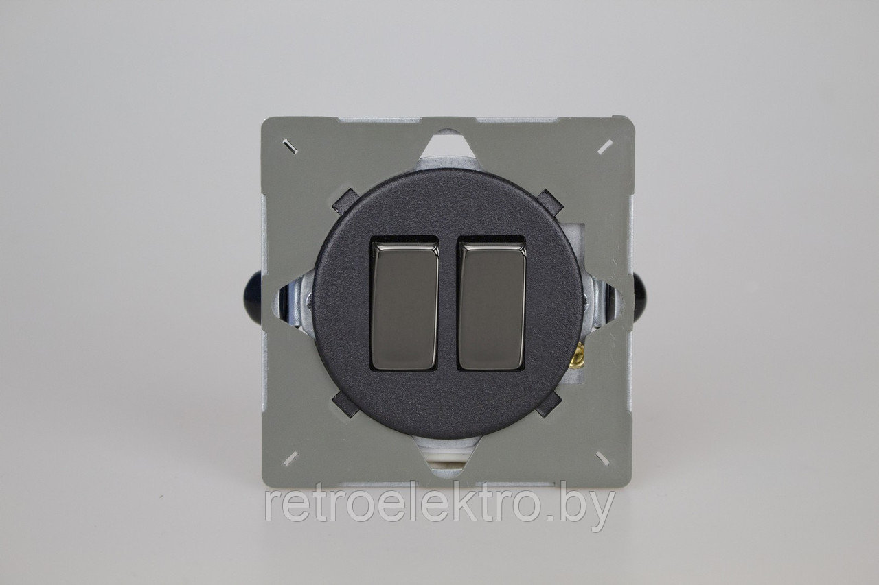 Двухклавишный выключатель/переключатель 10А, цвет Matt Black (Матовый черный) - фото 1 - id-p159241418