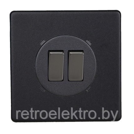 Двухклавишный выключатель/переключатель 10А, цвет Matt Black (Матовый черный), фото 2