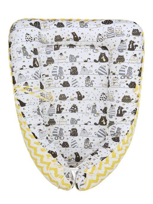 Матрасик-гнёздышко для новорожденного ФанЭкотекс Котики (бязь) желтый - фото 2 - id-p159305646