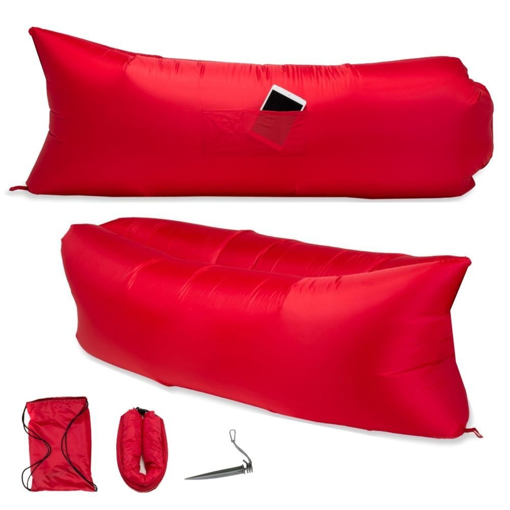 Надувной диван (Ламзак) XL дл. 215 см, с двумя кармашками Красный