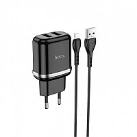 Сетевое зарядное устройство HOCO N4 2.4A 2USB черный + кабель lightning