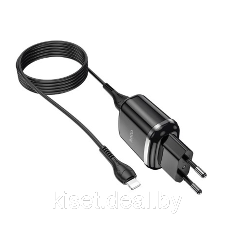 Сетевое зарядное устройство HOCO N4 2.4A 2USB черный + кабель lightning - фото 2 - id-p159315800