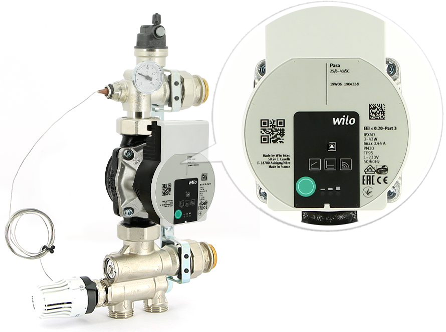 Насосно-смесительная группа для теплого пола с насосом Wilo PARA 25-130/6-43/SC-12