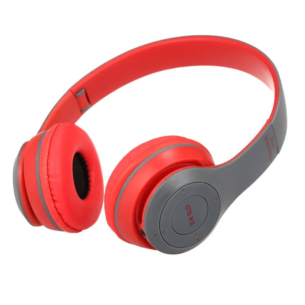 Беспроводные Bluetooth наушники P47 Wireless Headphones серые с красным - фото 1 - id-p159359750