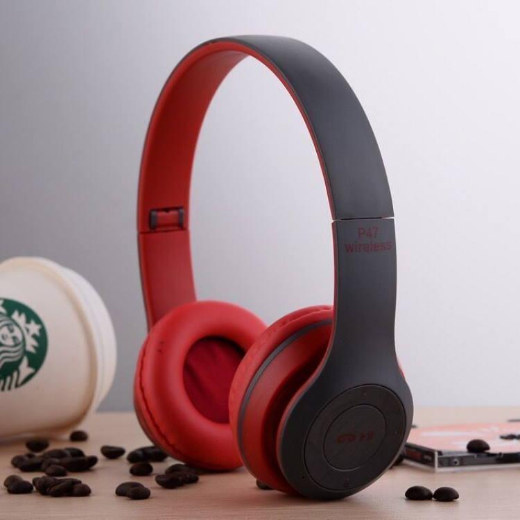 Беспроводные Bluetooth наушники P47 Wireless Headphones серые с красным - фото 4 - id-p159359750