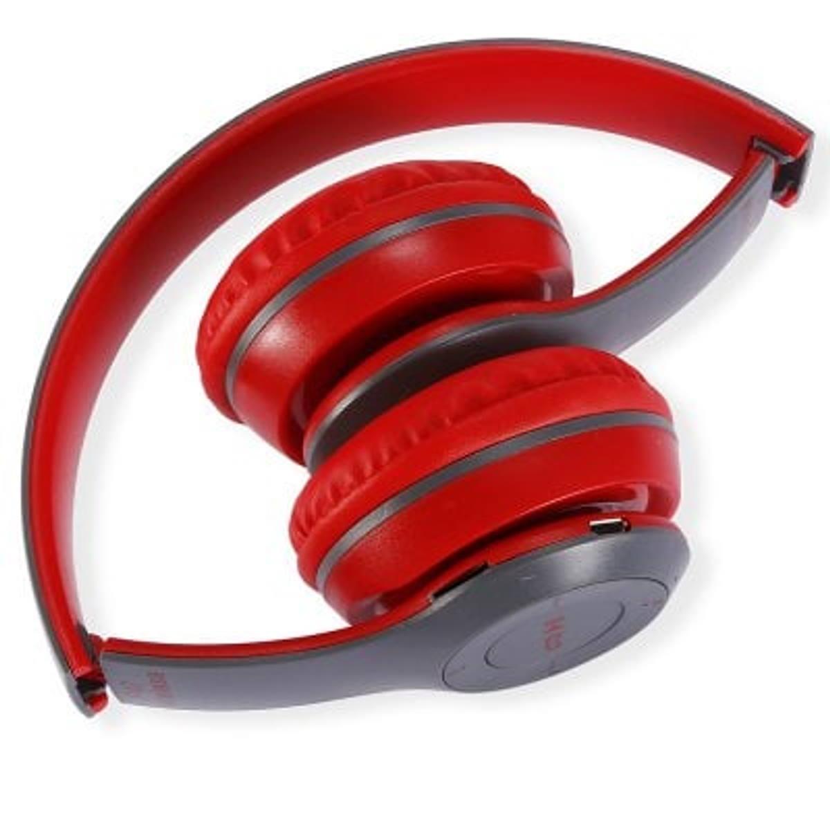 Беспроводные Bluetooth наушники P47 Wireless Headphones серые с красным - фото 5 - id-p159359750