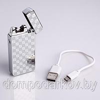 Зажигалка электронная в подарочной упаковке, USB, дуговая, серебристый узор, 3.5х7 см, фото 3