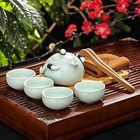 Набор для чайной церемонии керамический «Тясицу», 8 предметов: чайник 120 мл, 4 пиалы 50 мл, салфетка, щипцы,